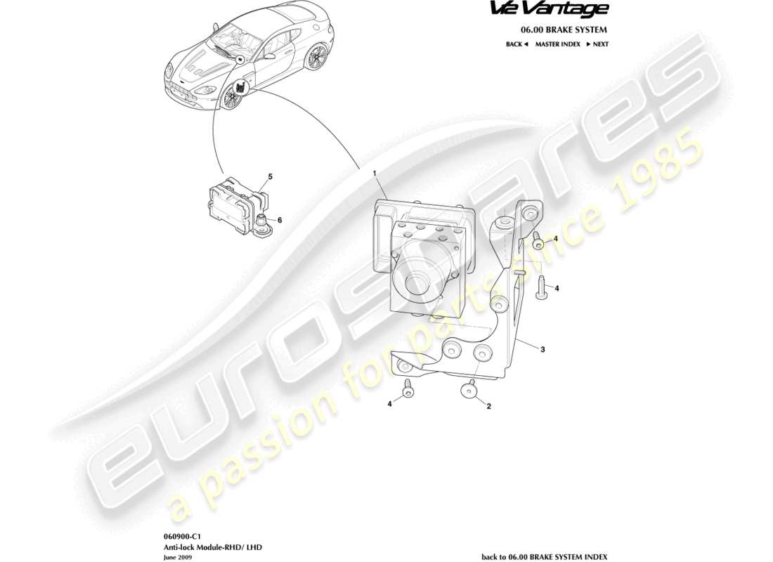 aston martin v12 vantage (2012) teilediagramm des antiblockiermoduls