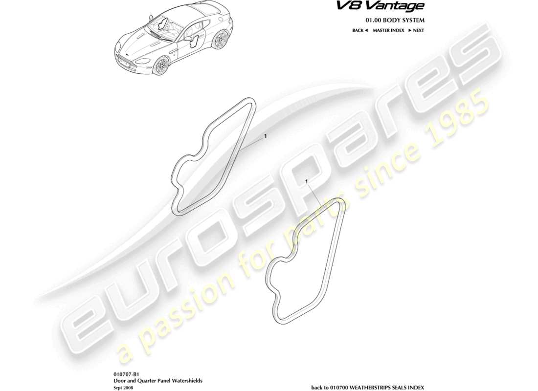 aston martin v8 vantage (2009) wasserschutzschild-ersatzteildiagramm