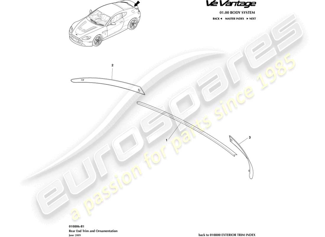 aston martin v12 vantage (2012) teilediagramm für die heckverkleidung der karosserie