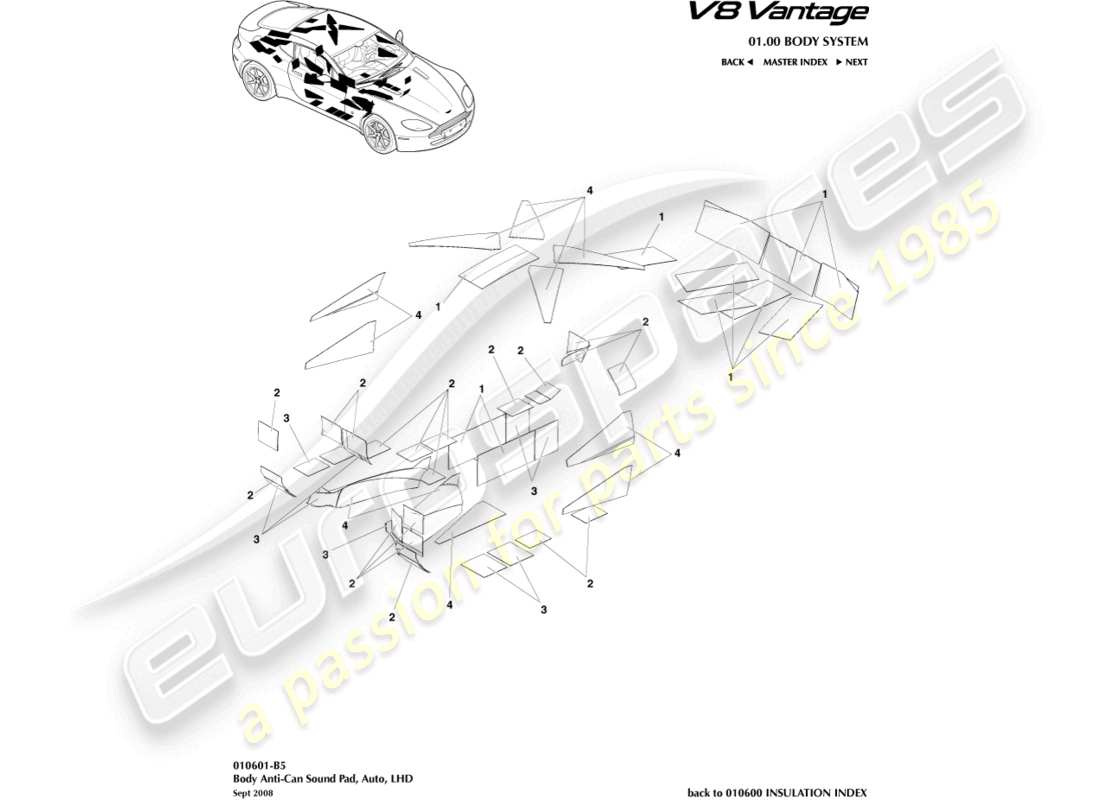 aston martin v8 vantage (2018) anti-can-sound-pads, lhd-ersatzteildiagramm