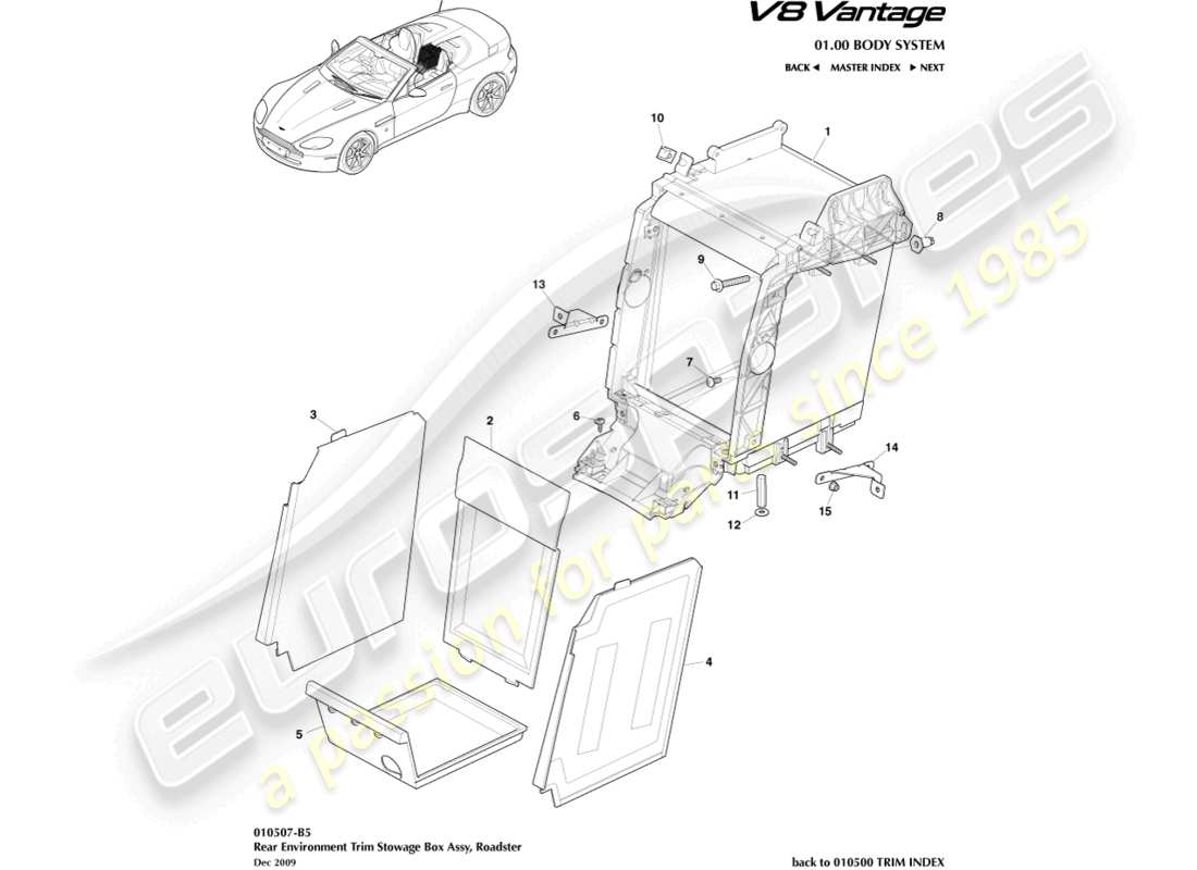 aston martin v8 vantage (2008) heckverkleidung, roadster, teilediagramm