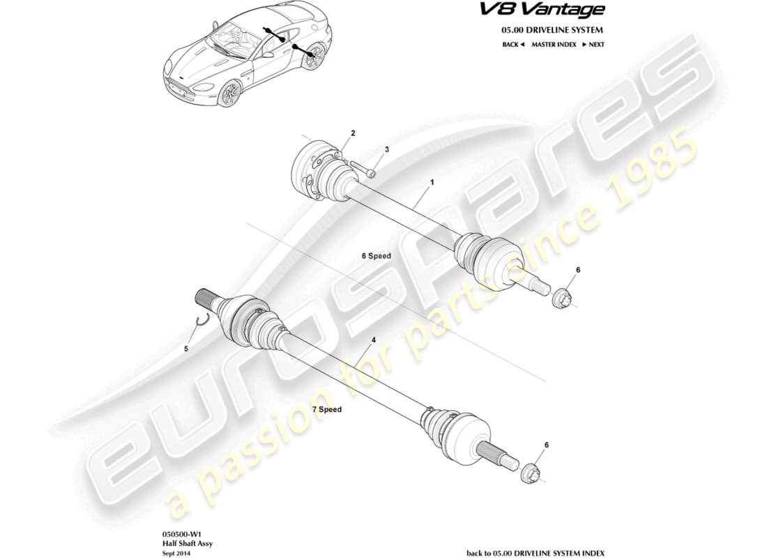 aston martin v8 vantage (2017) teilediagramm der hinteren halbwelle