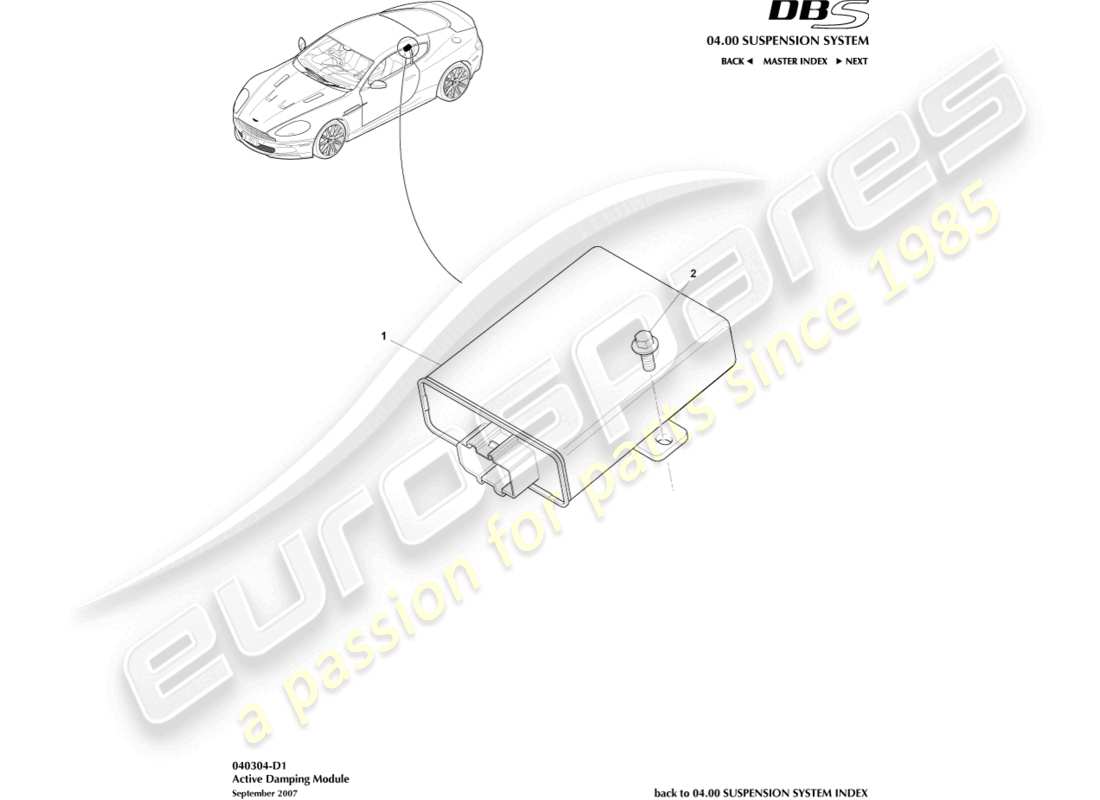 aston martin dbs (2014) teilediagramm des aktiven dämpfungsmoduls