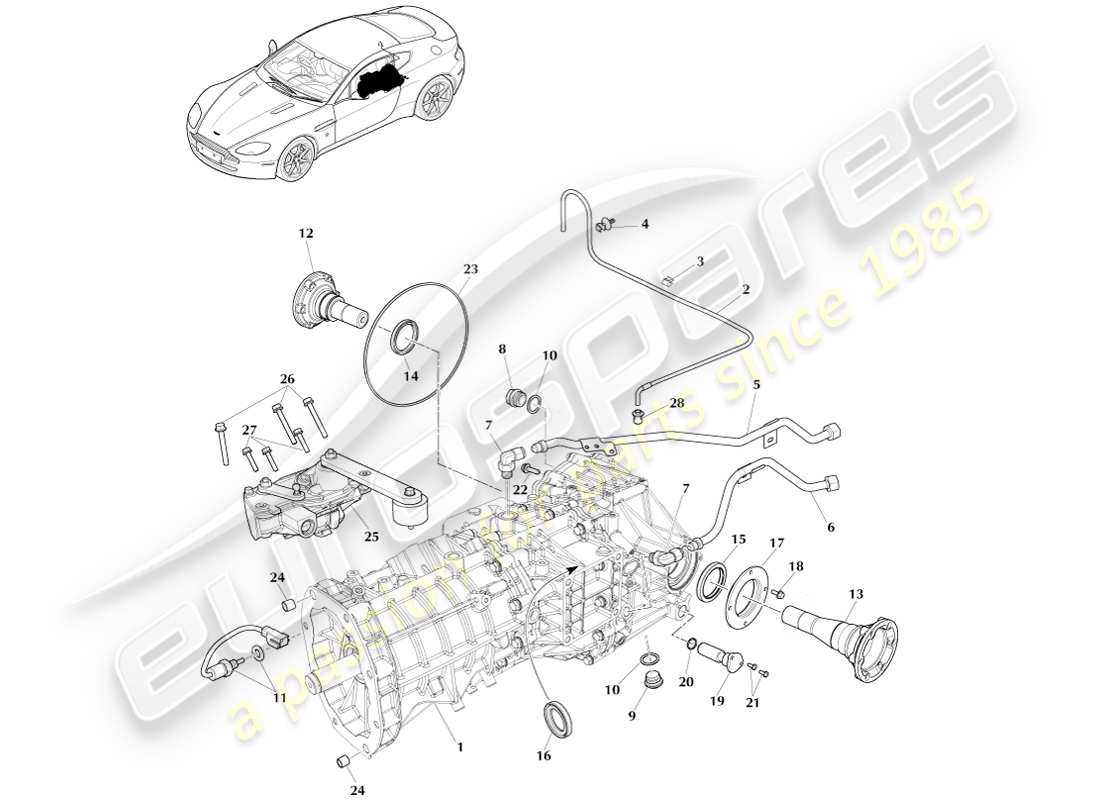 aston martin v8 vantage (2005) transaxle, manuell, 6 spd ersatzteildiagramm