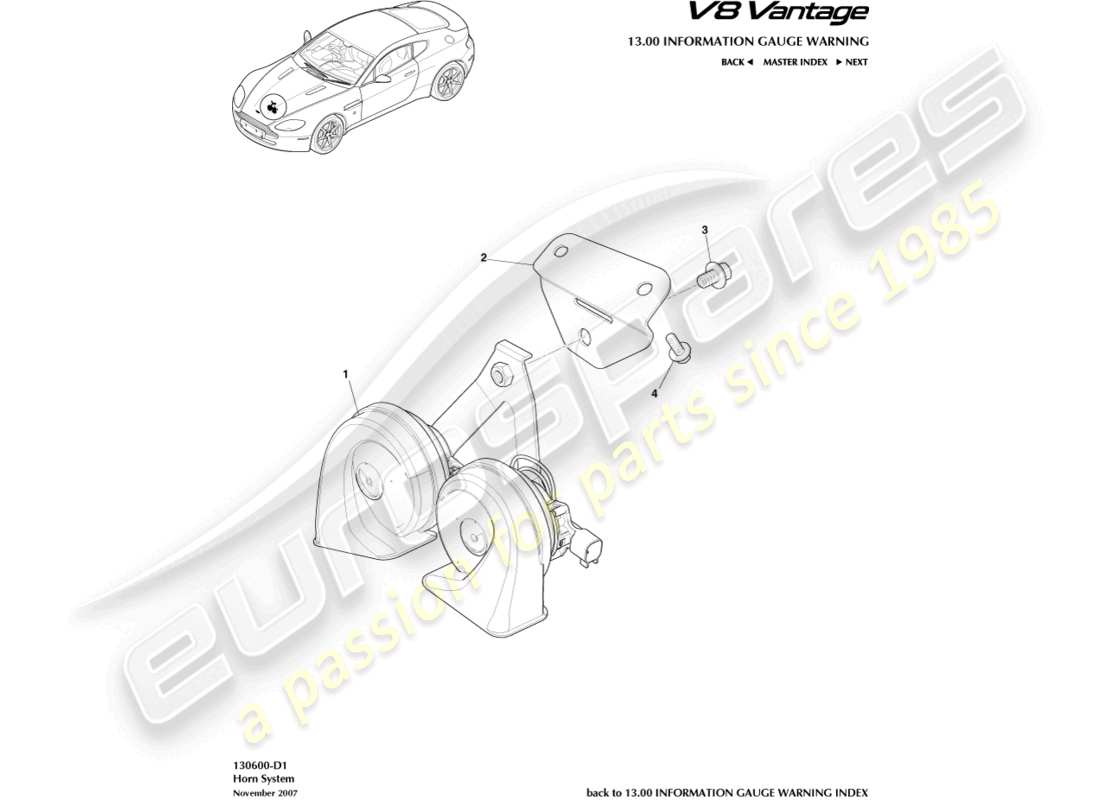 aston martin vantage gt8 (2017) teilediagramm des hupensystems