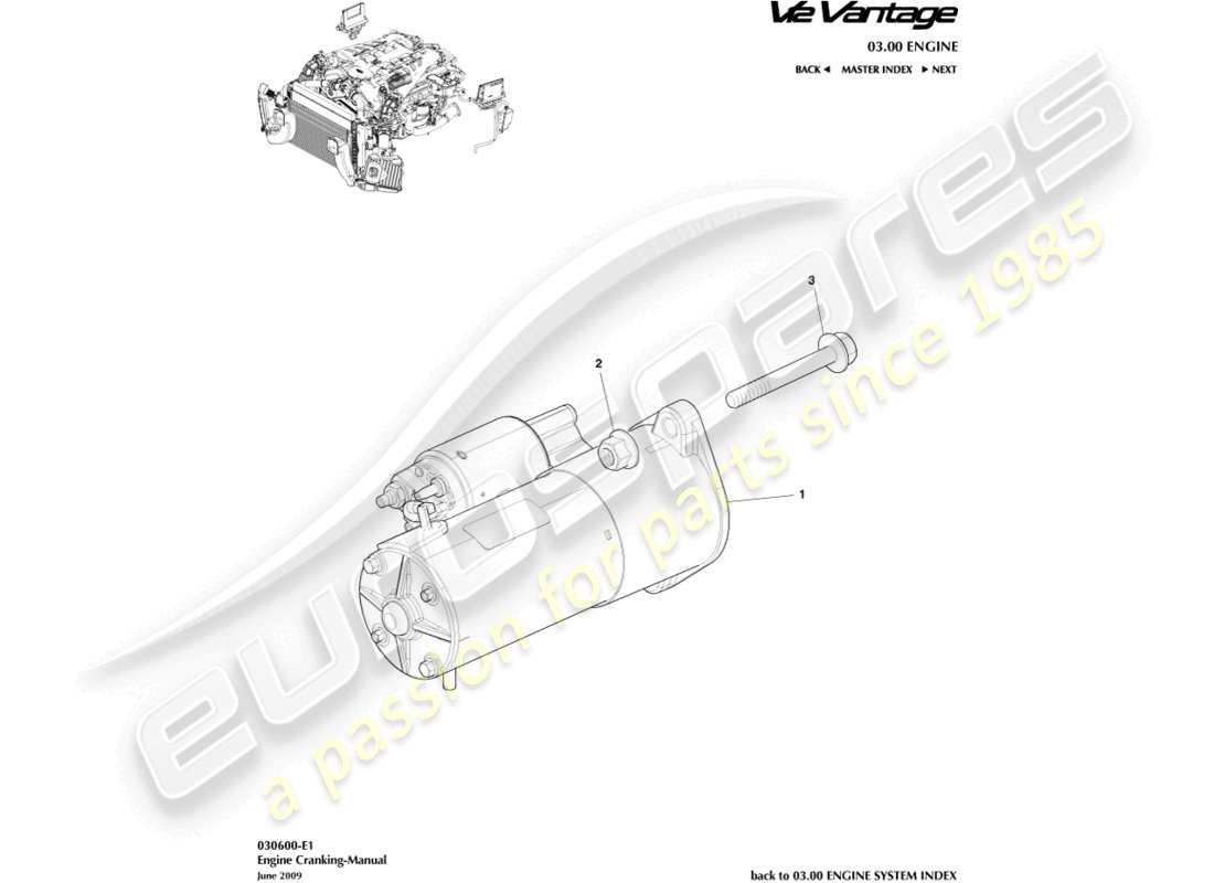 aston martin v12 vantage (2010) teilediagramm zum anlassen des motors