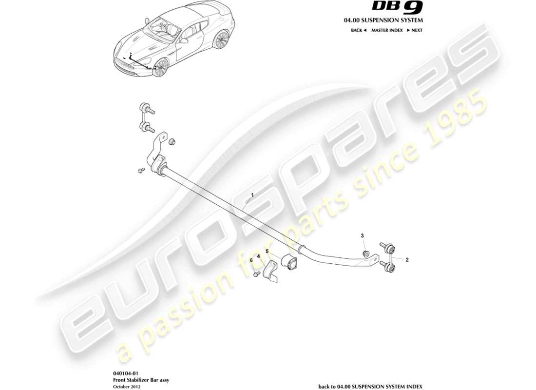 aston martin db9 (2013) teilediagramm für vorderen stabilisator
