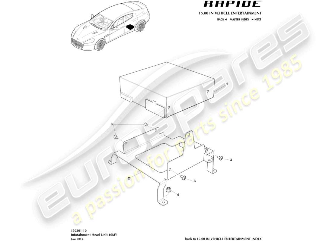 aston martin rapide (2017) infotainment-haupteinheit, 16my teilediagramm