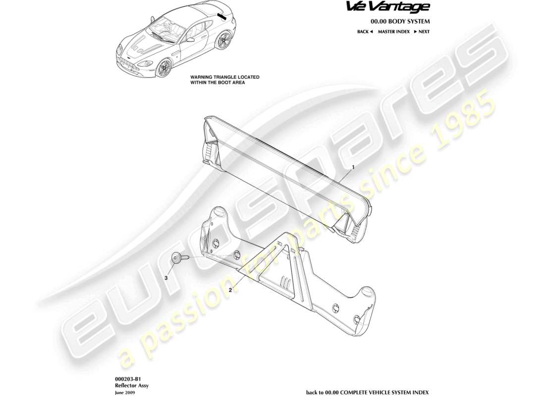 aston martin v12 vantage (2010) teilediagramm für warnblinkreflektor