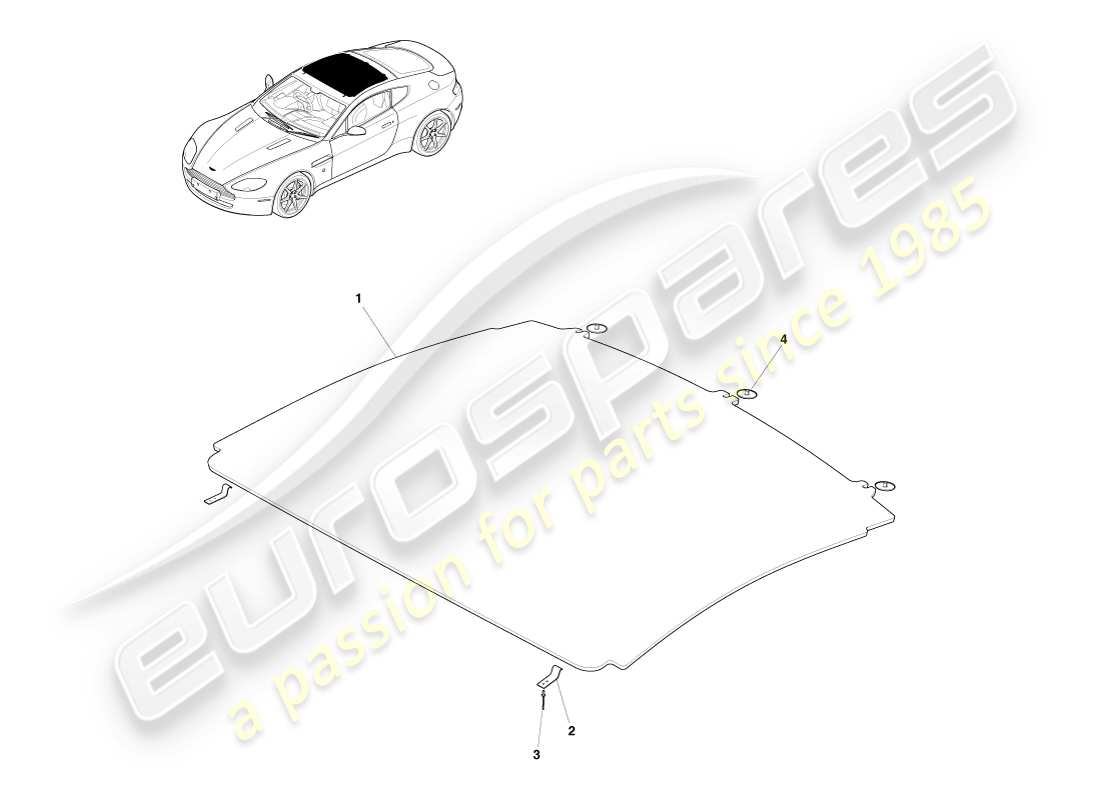 aston martin v8 vantage (2007) teilediagramm für dachhimmelbaugruppe
