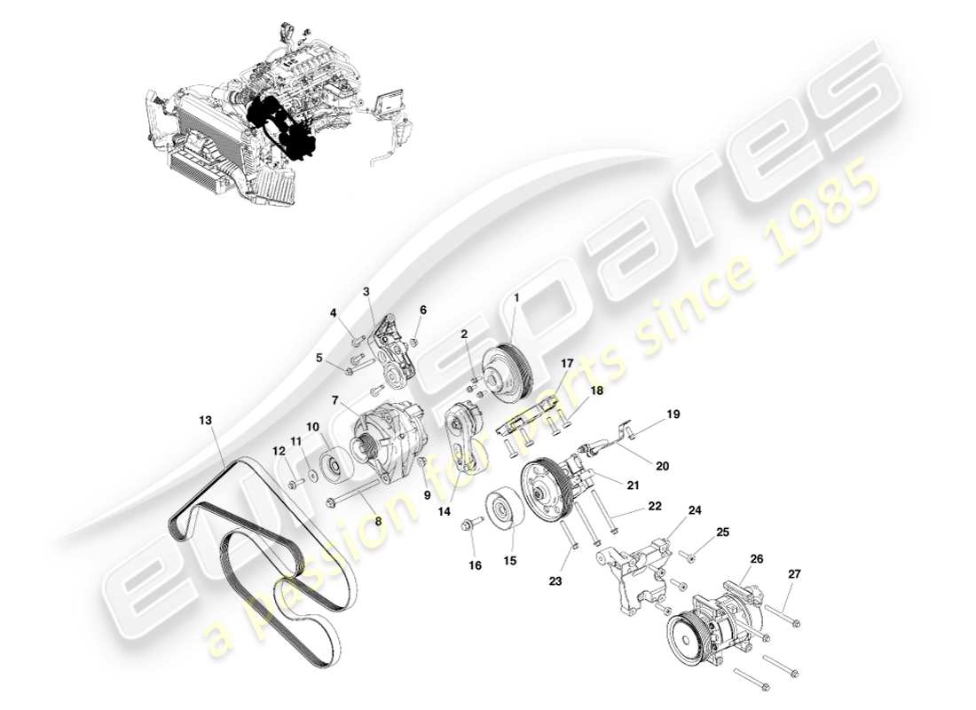 aston martin v8 vantage (2007) teilediagramm für zusatzantrieb