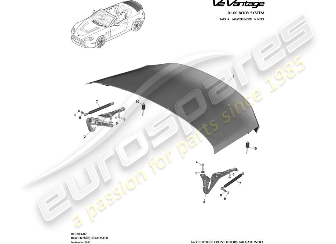 aston martin v12 vantage (2013) kofferraumdeckel, roadster-ersatzteildiagramm