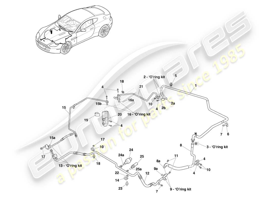 aston martin v8 vantage (2007) klimaanlagenleitungen, r134a gas, lhd-ersatzteildiagramm