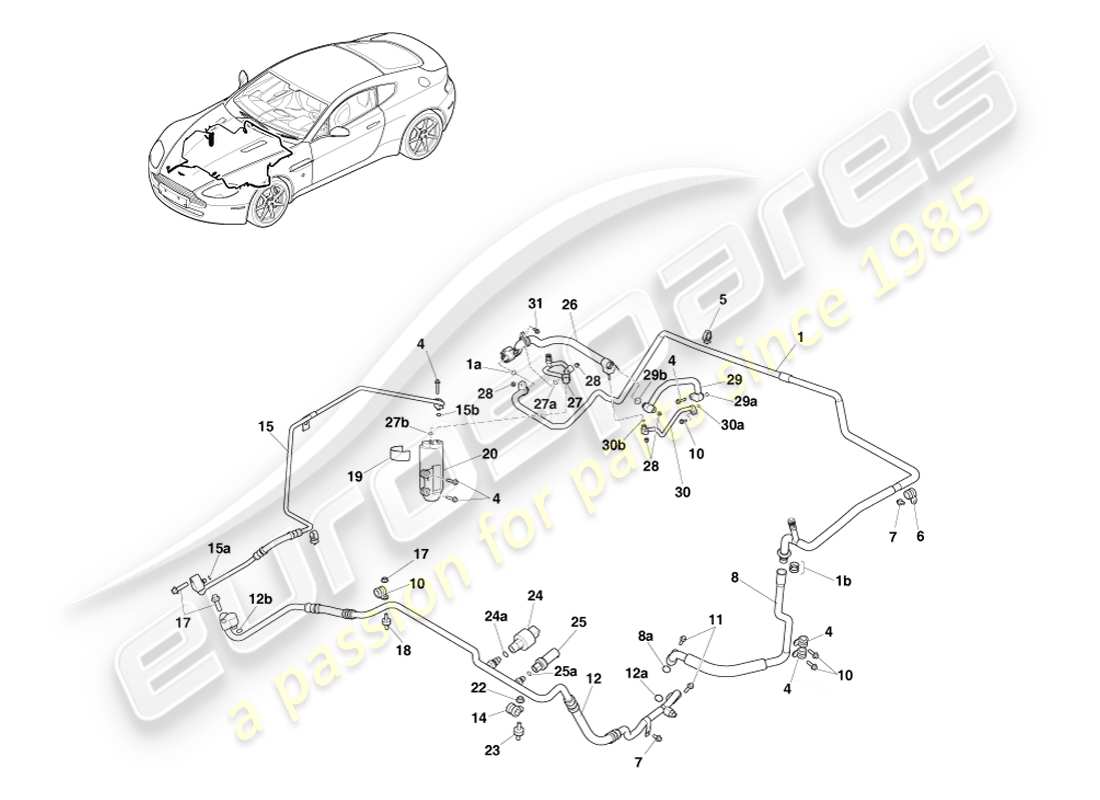 aston martin v8 vantage (2007) klimaanlagenleitungen, hfo1234yf gas, lhd-ersatzteildiagramm