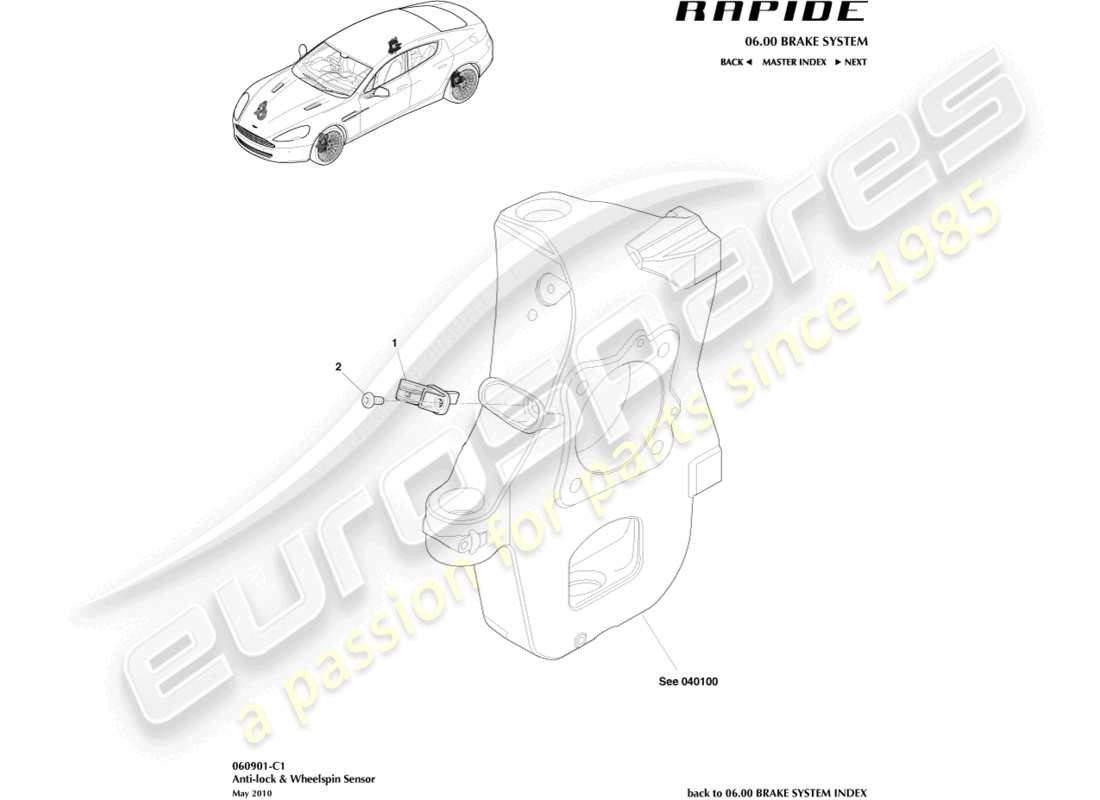 aston martin rapide (2016) teilediagramm für raddrehzahlsensoren