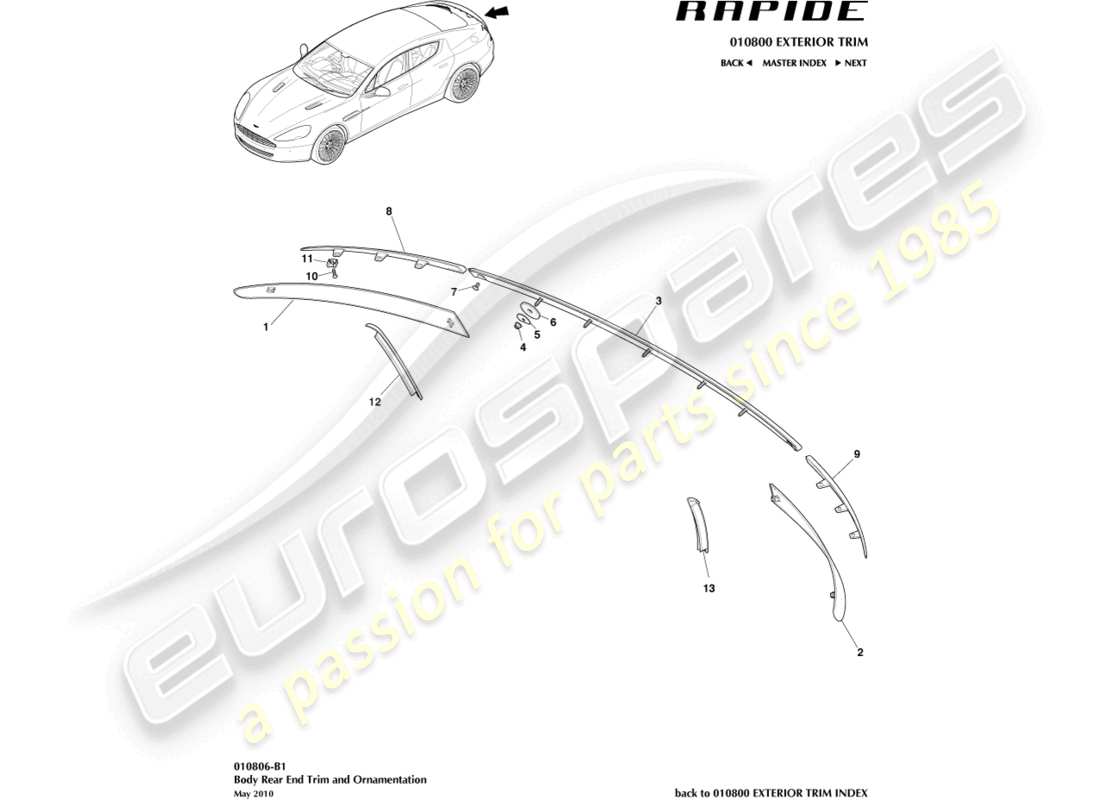 aston martin rapide (2014) teilediagramm für die heckverkleidung