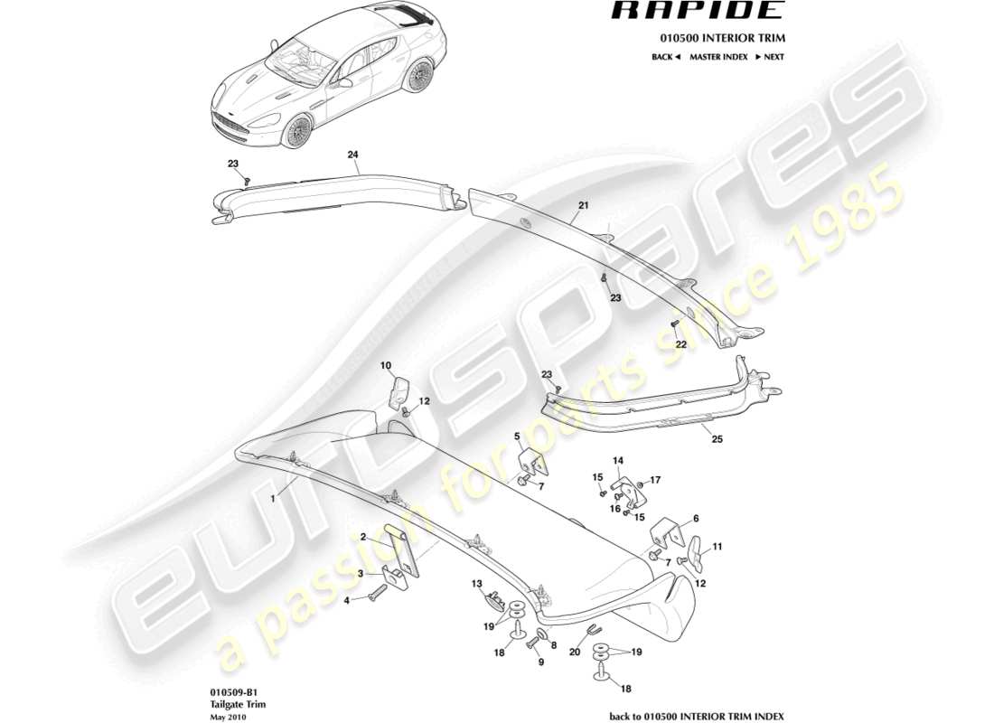 aston martin rapide (2016) teilediagramm der heckklappenverkleidung