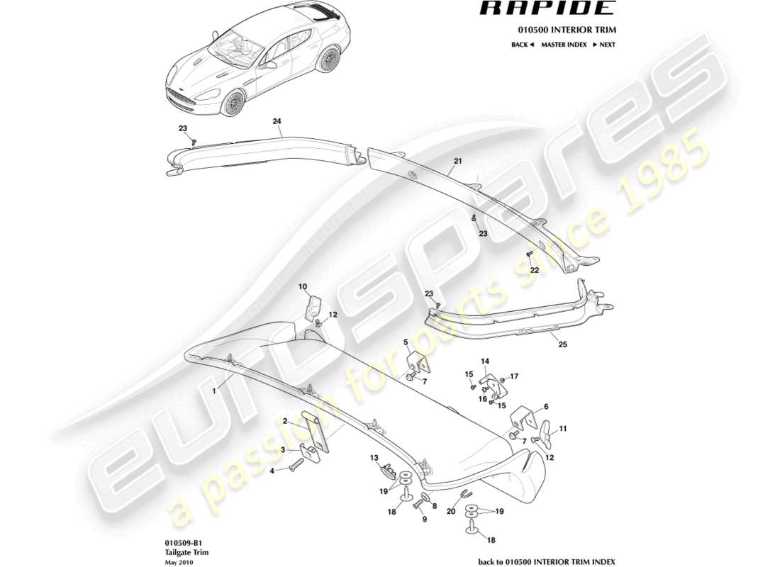 aston martin rapide (2011) teilediagramm der heckklappenverkleidung