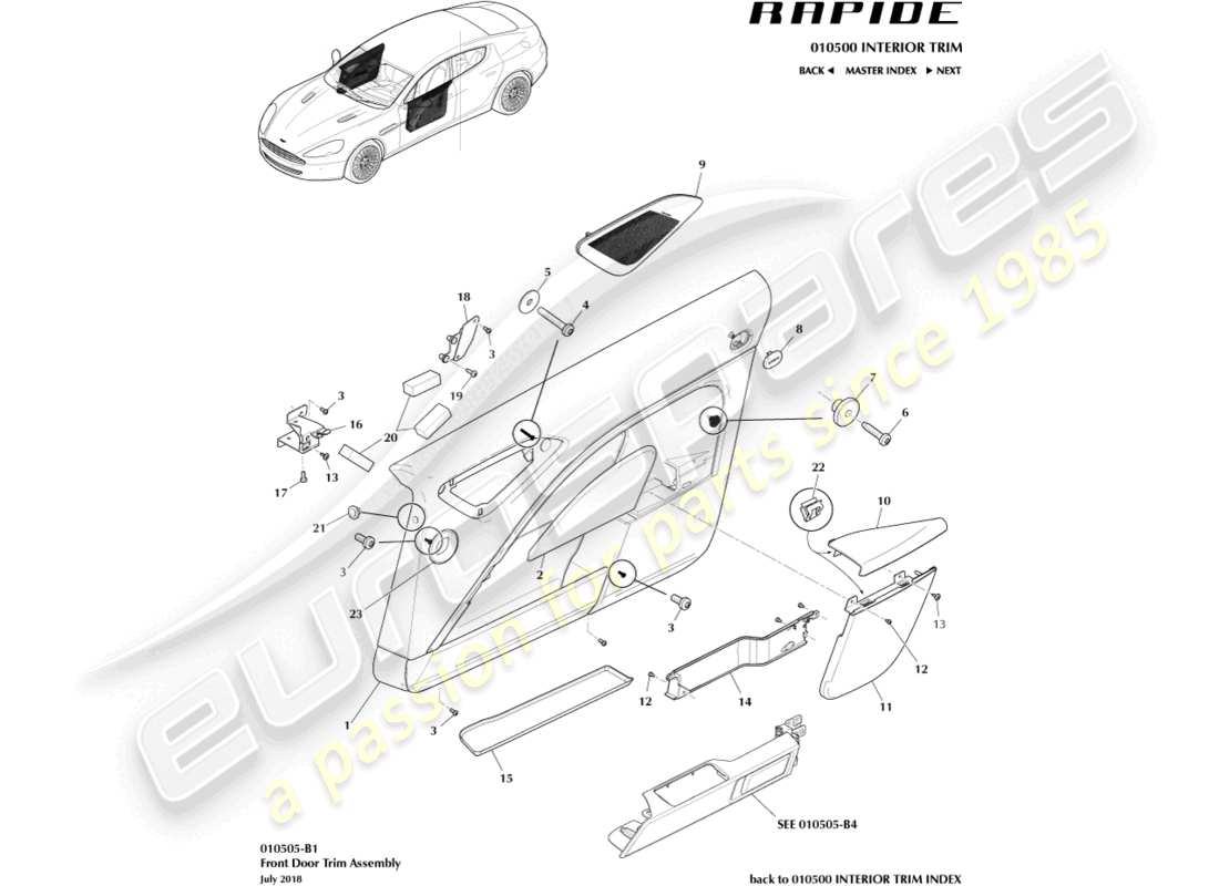 aston martin rapide (2014) teilediagramm der vordertürverkleidung