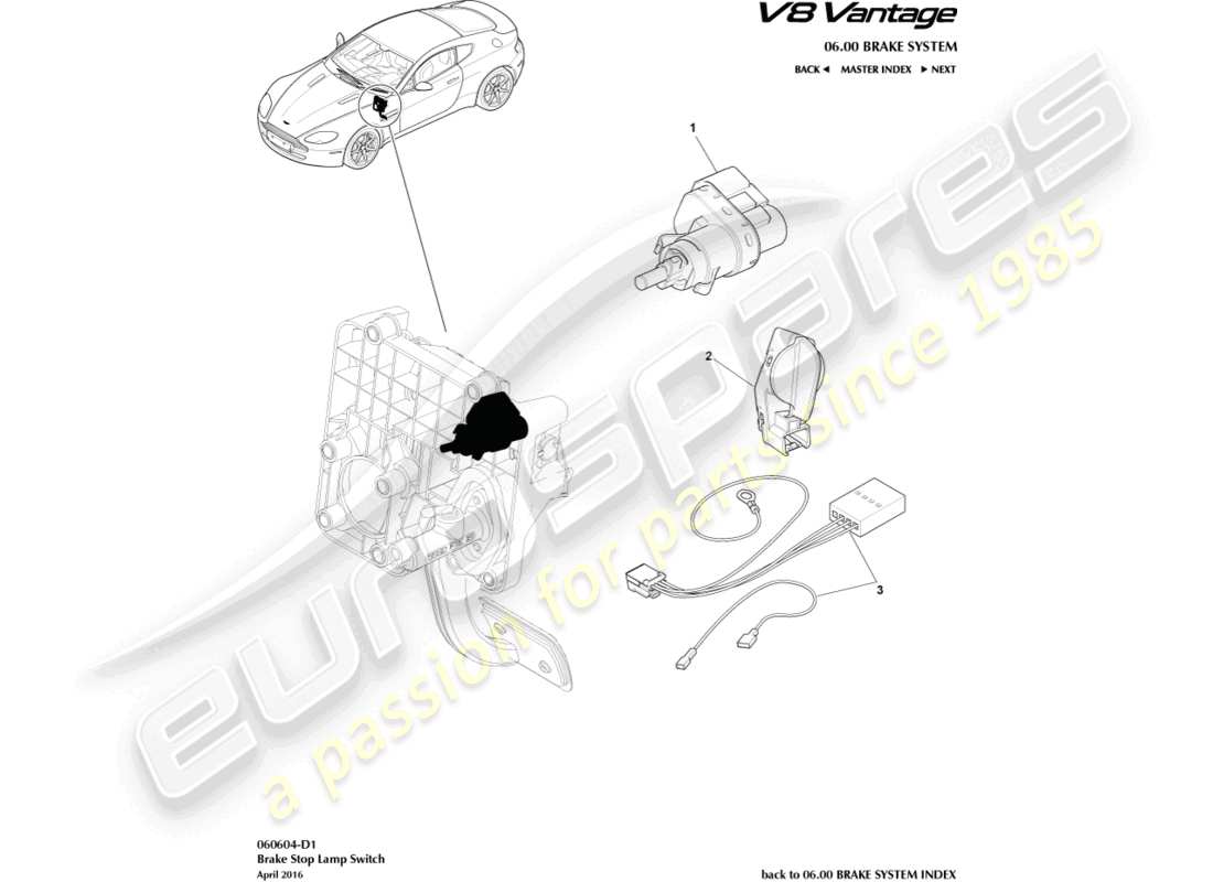 aston martin v8 vantage (2018) teilediagramm des bremslichtschalters