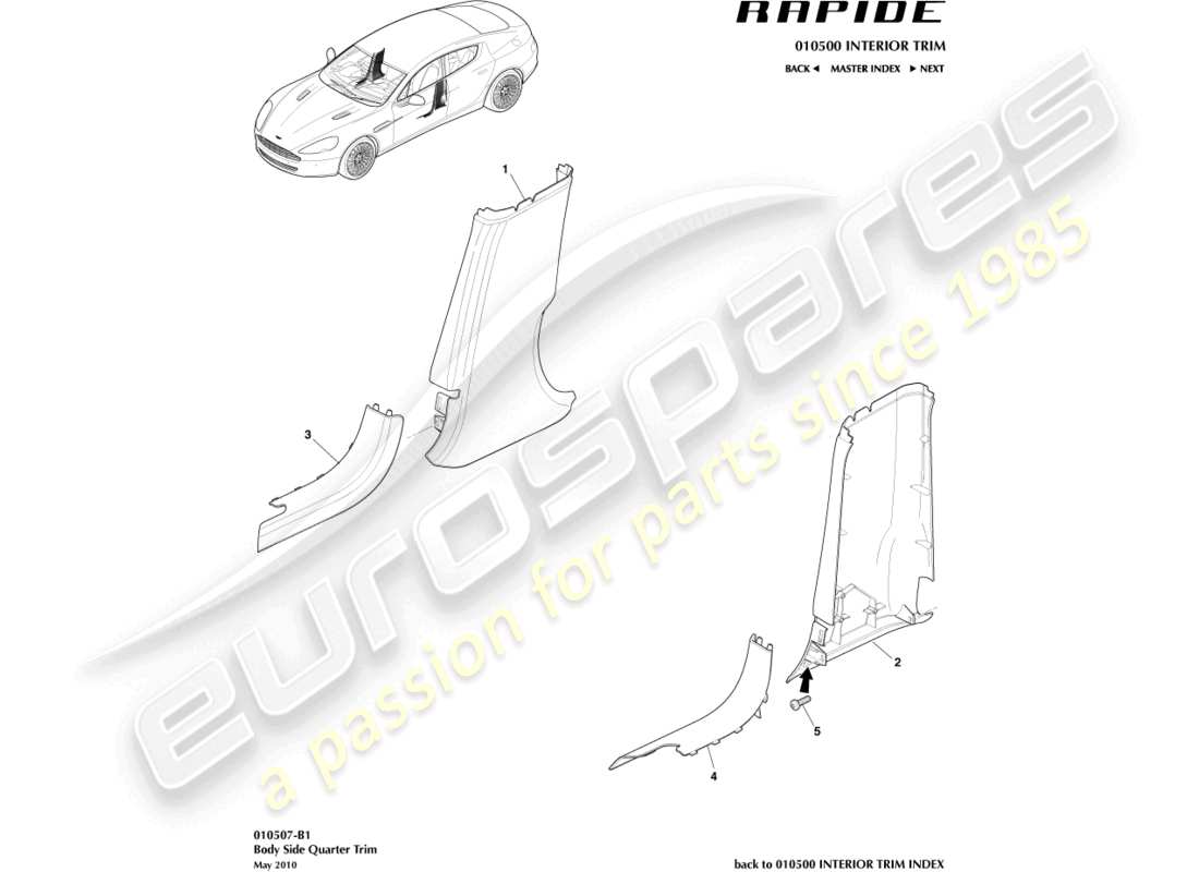 aston martin rapide (2011) teilediagramm für die hintere seitenverkleidung