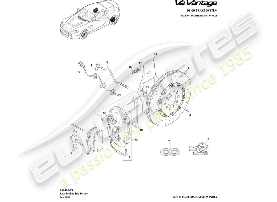 aston martin v12 vantage (2013) teilediagramm des hinterradbremssystems