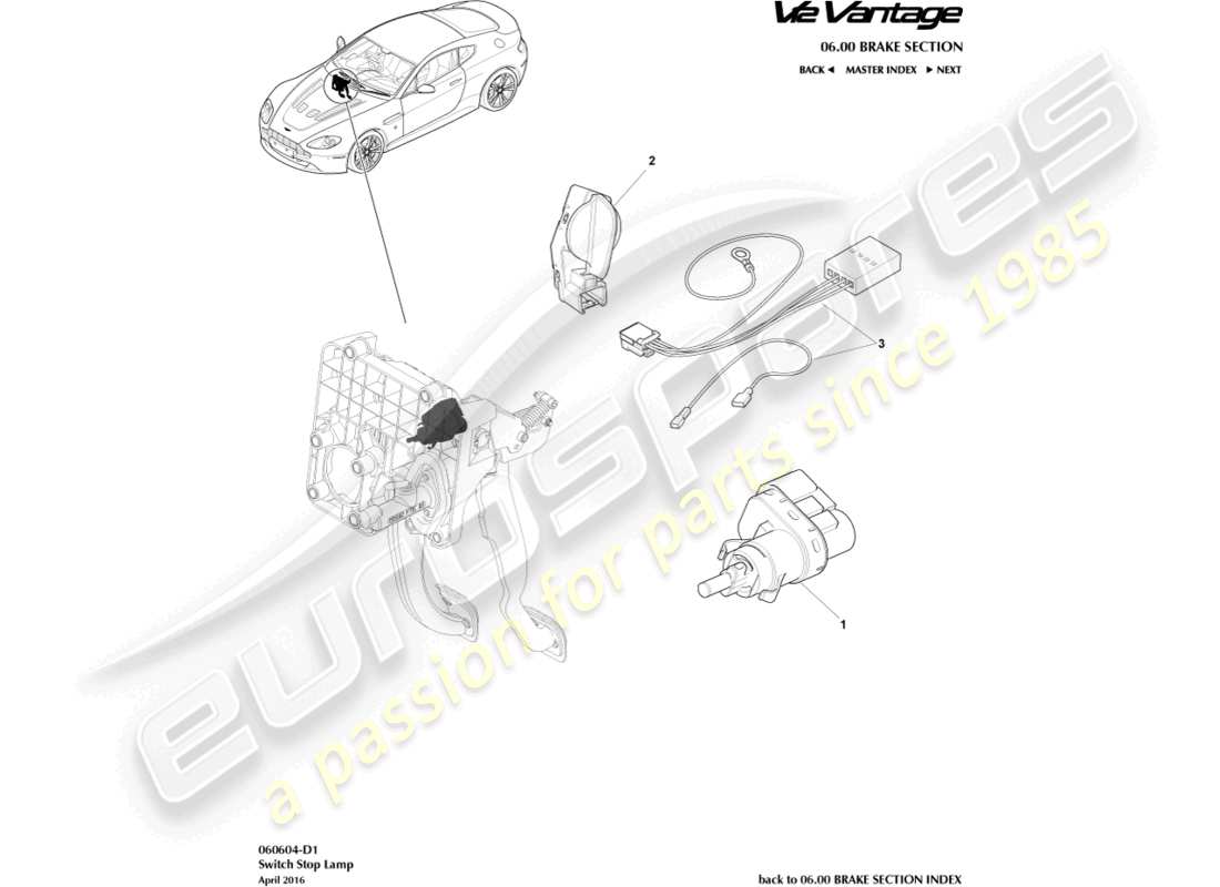aston martin v12 vantage (2013) teilediagramm des bremslichtschalters