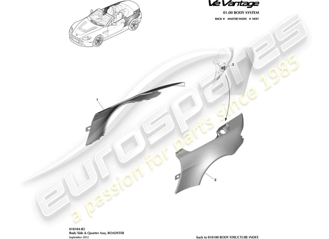 aston martin v12 vantage (2012) seitenverkleidung, roadster-ersatzteildiagramm