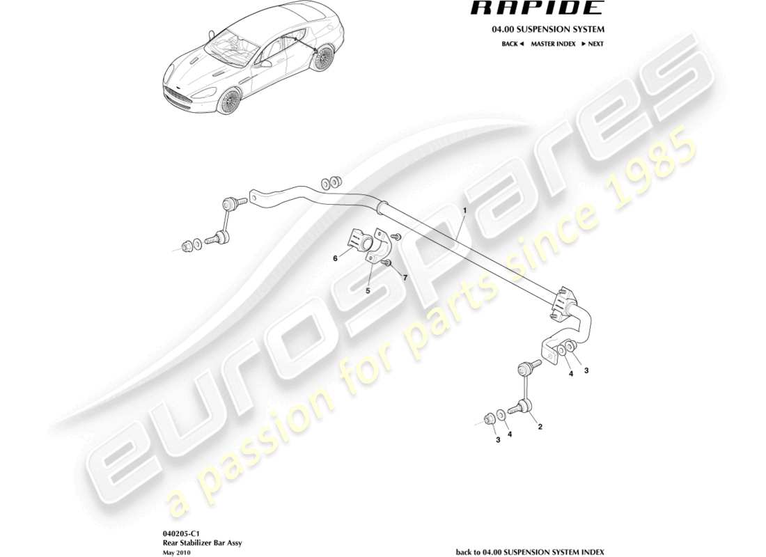 aston martin rapide (2018) teilediagramm für hinteren stabilisator