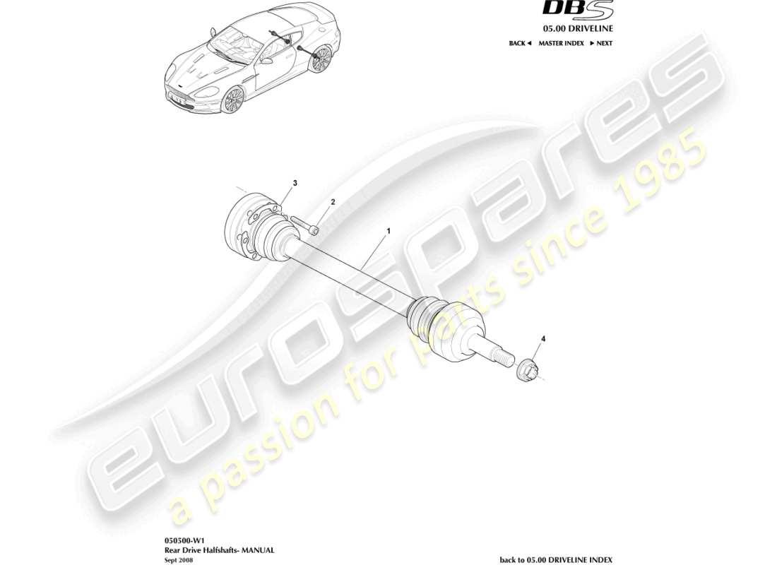 aston martin dbs (2013) hintere halbwellenbaugruppe, manuelles teilediagramm