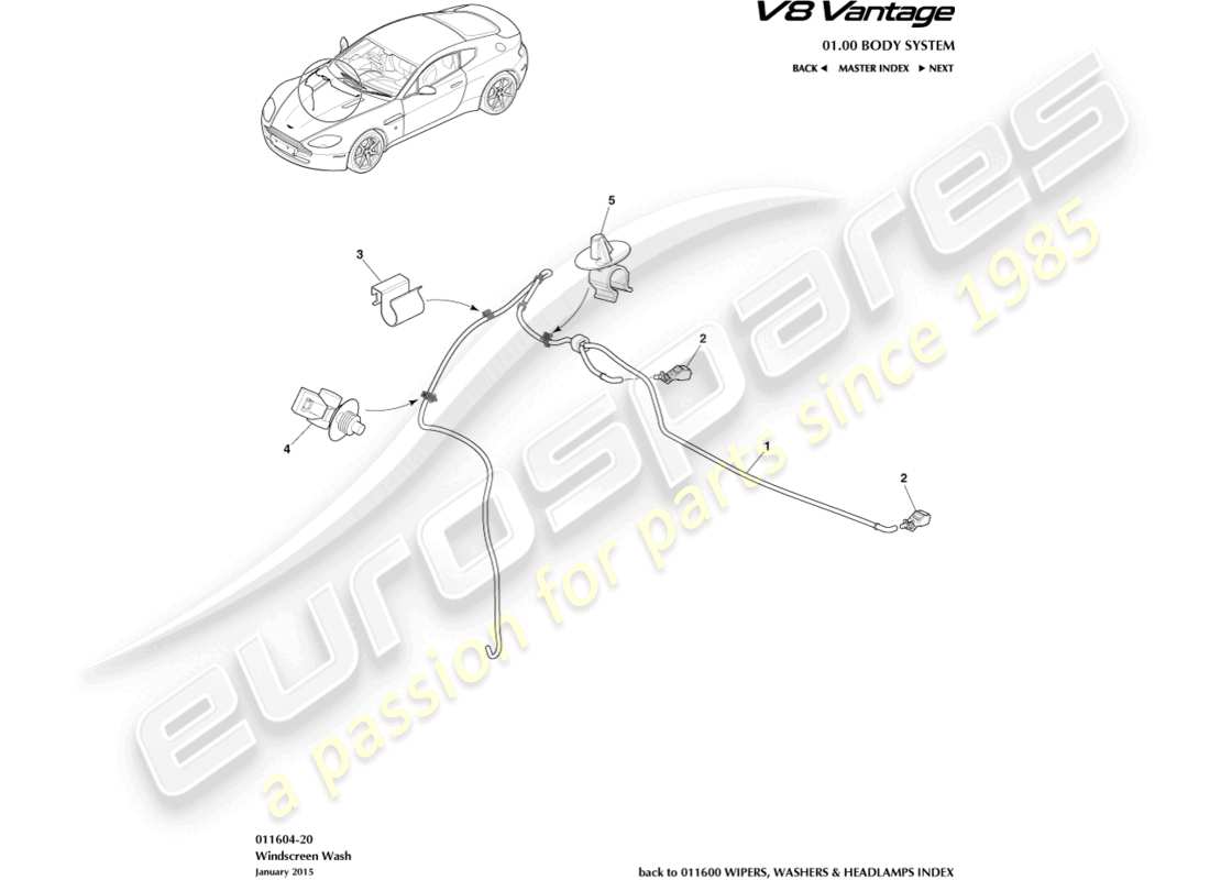 aston martin v8 vantage (2017) teilediagramm für scheibenwaschanlage
