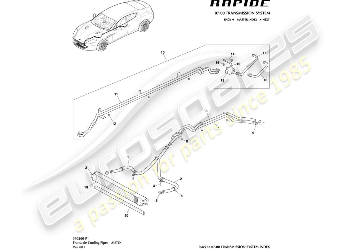 aston martin rapide (2013) teilediagramm für getriebeölkühler