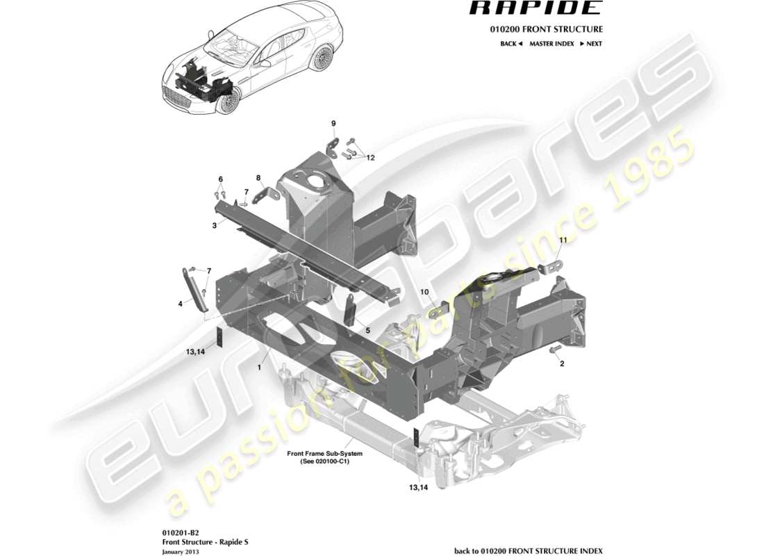 aston martin rapide (2011) vordere struktur, s-teile-diagramm