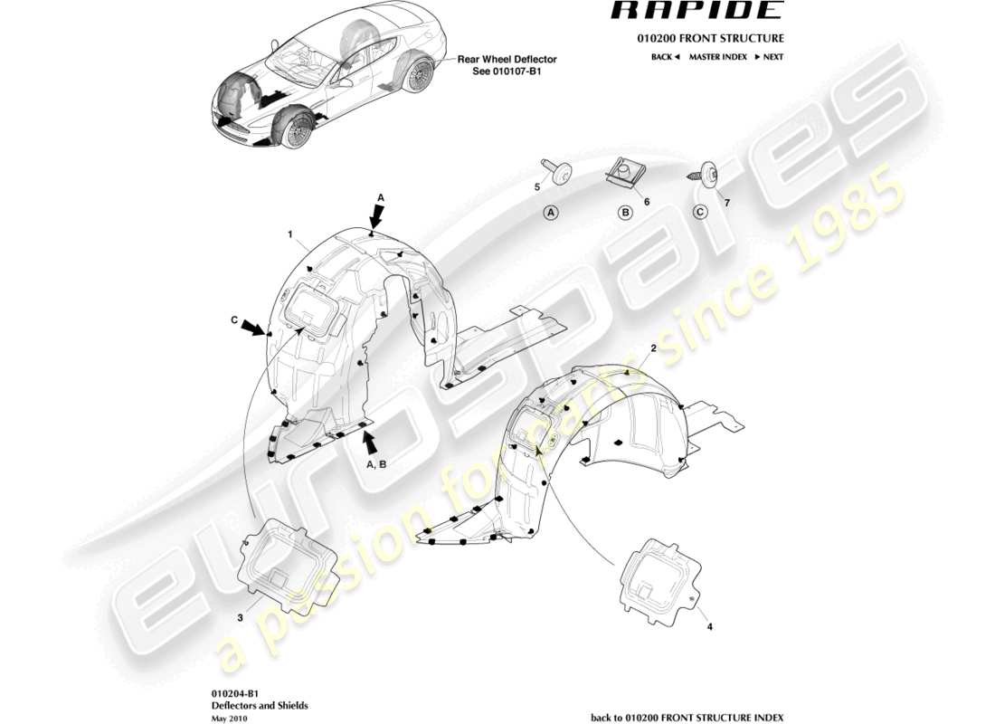 aston martin rapide (2019) teilediagramm für vordere radkästen