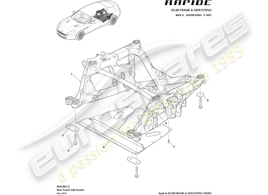 aston martin rapide (2011) teilediagramm des hinteren hilfsrahmens