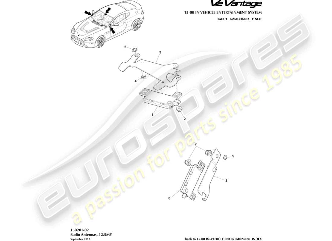 aston martin v12 vantage (2011) radioantenne, 12.5my ersatzteildiagramm