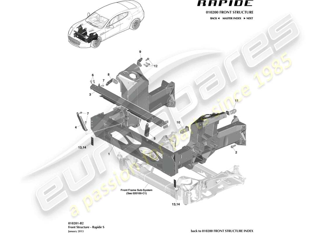 aston martin rapide (2014) vordere struktur, s-teile-diagramm