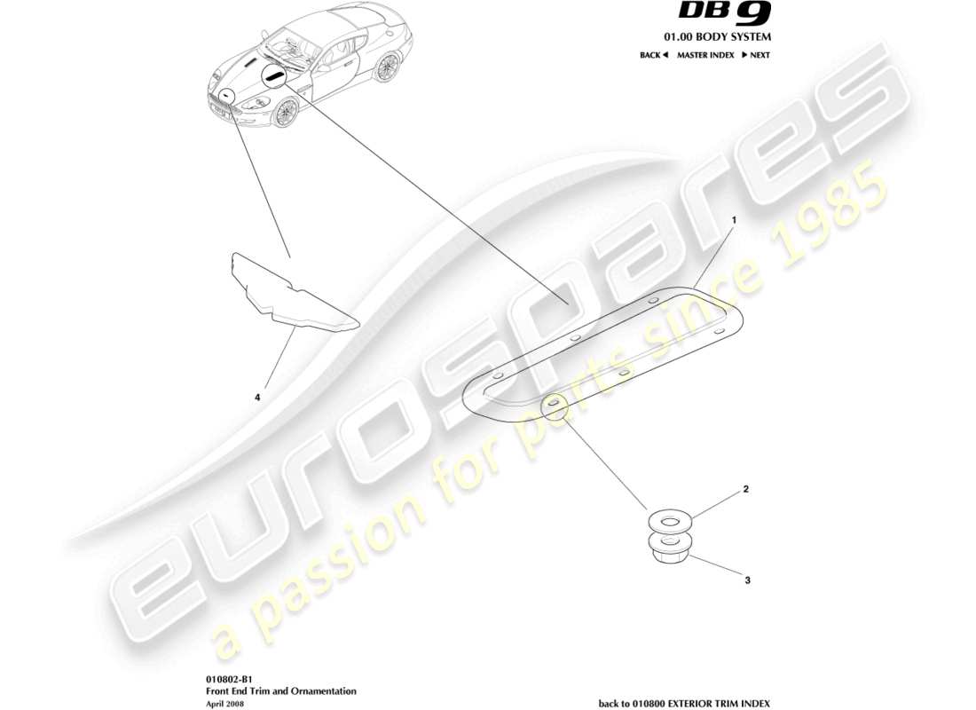 aston martin db9 (2006) teilediagramm für die frontverkleidung