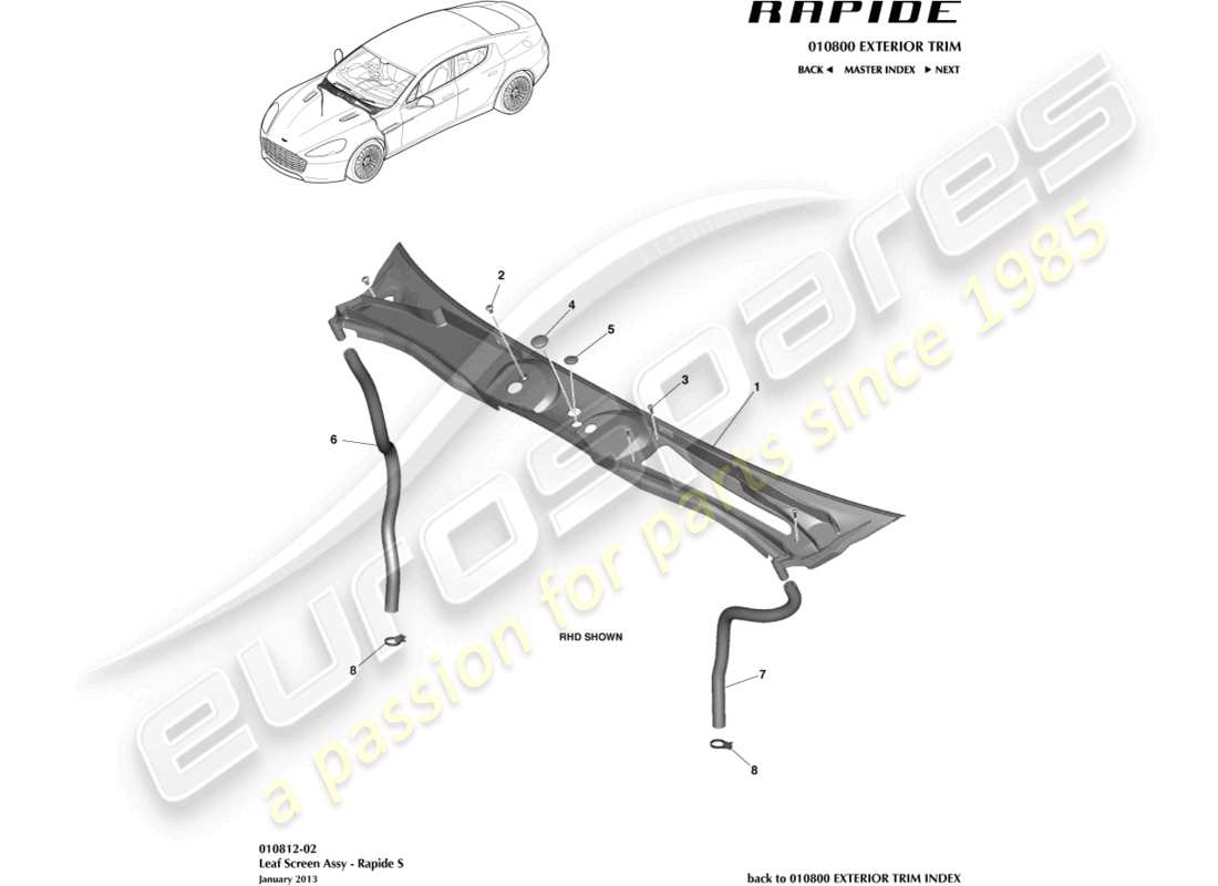 aston martin rapide (2011) blattsieb-teilediagramm