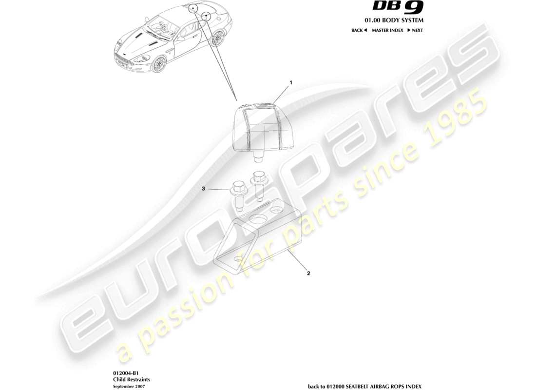 aston martin db9 (2011) rückhaltesysteme für kinder teilediagramm