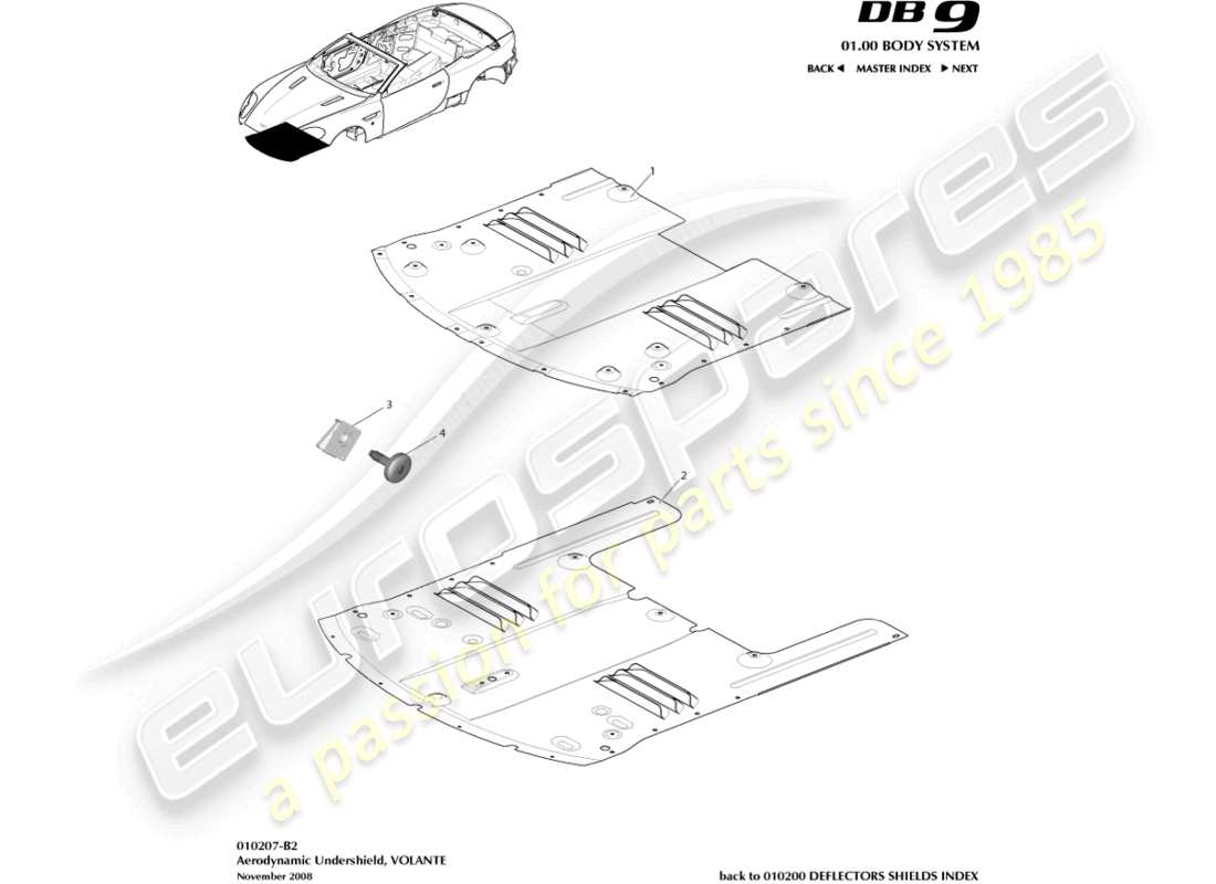 aston martin db9 (2006) vorderer unterbodenschutz, volante-ersatzteildiagramm