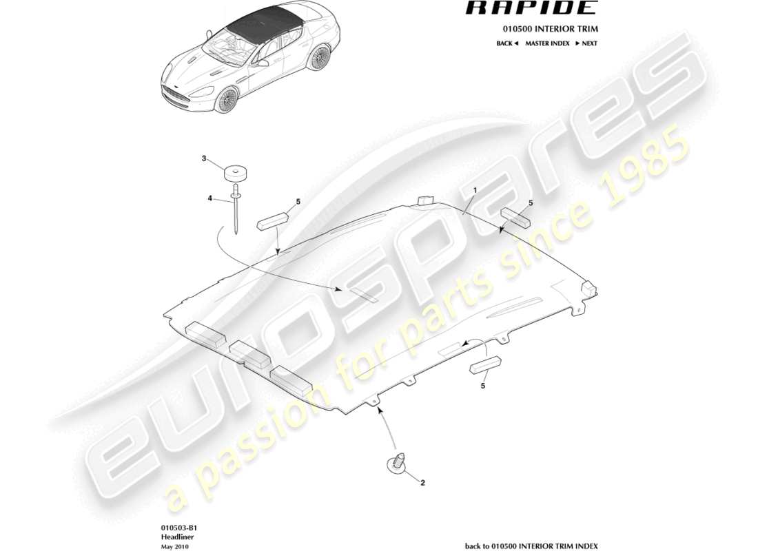 aston martin rapide (2011) teilediagramm der dachhimmelbaugruppe