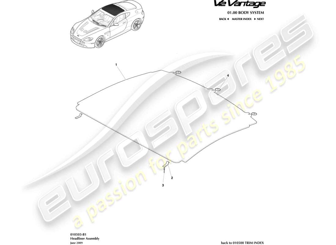aston martin v12 vantage (2011) teilediagramm für dachhimmelbaugruppe