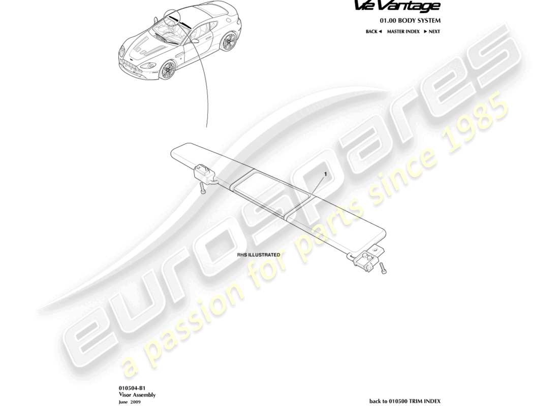 aston martin v12 vantage (2010) sonnenblenden-teilediagramm