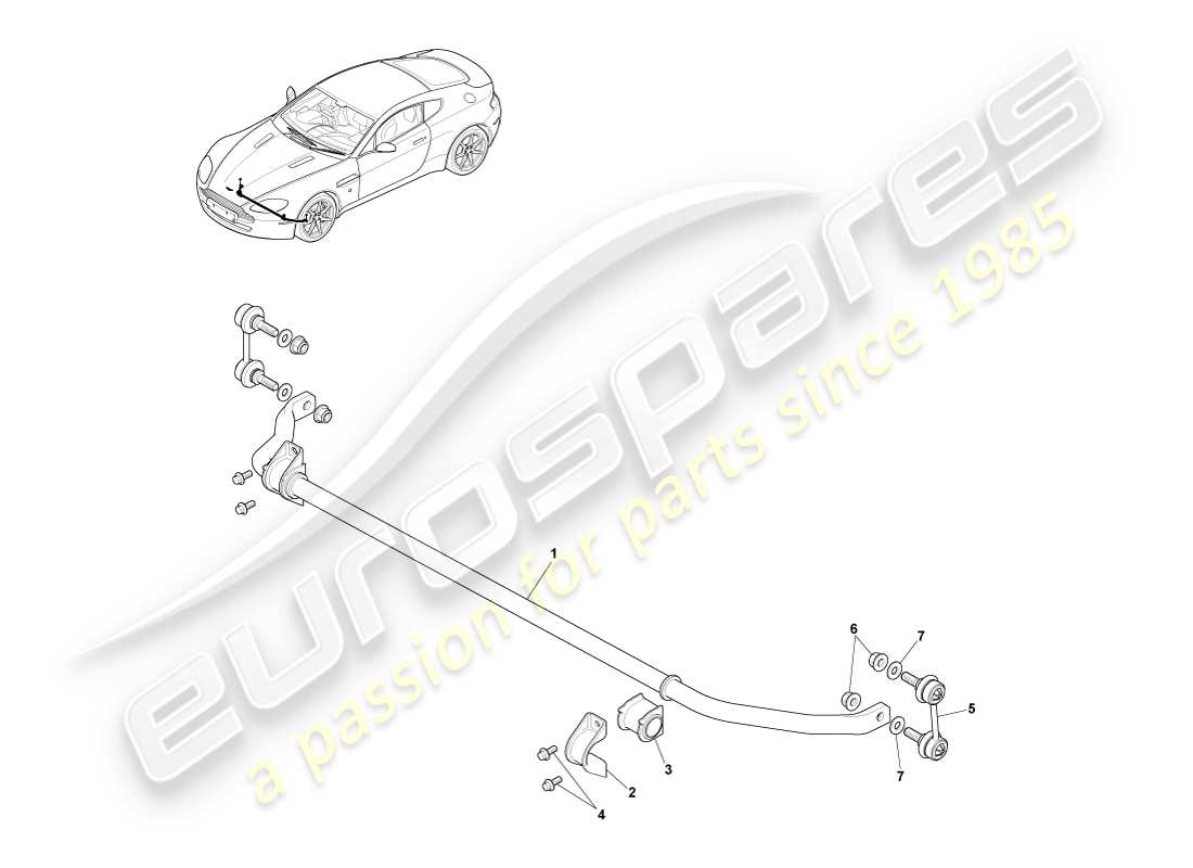 aston martin v8 vantage (2005) teilediagramm für vorderen stabilisator