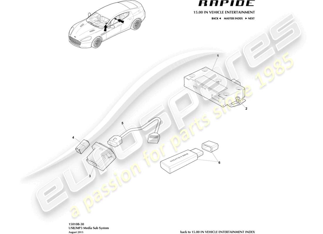 aston martin rapide (2011) mp3/usb teilediagramm des mediensubsystems