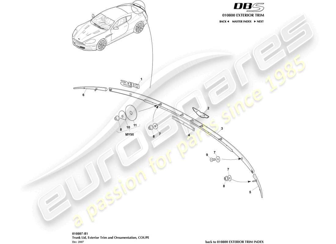 aston martin dbs (2008) kofferraumdeckelverkleidung, coupé-ersatzteildiagramm