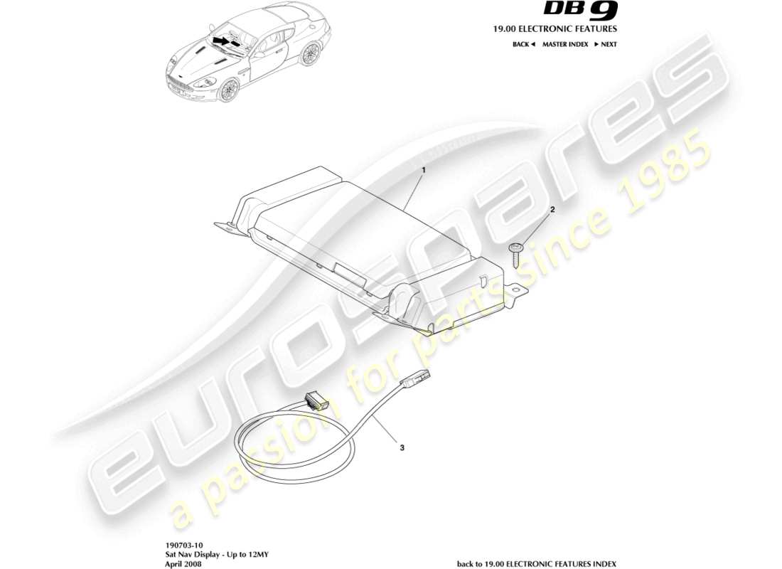 aston martin db9 (2011) navi-display, bis 12my teilediagramm