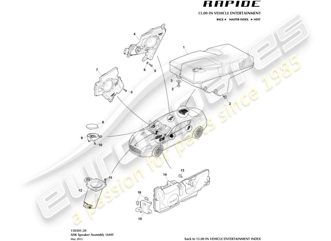 aston martin rapide (2011) lautsprecher, ask-teilediagramm