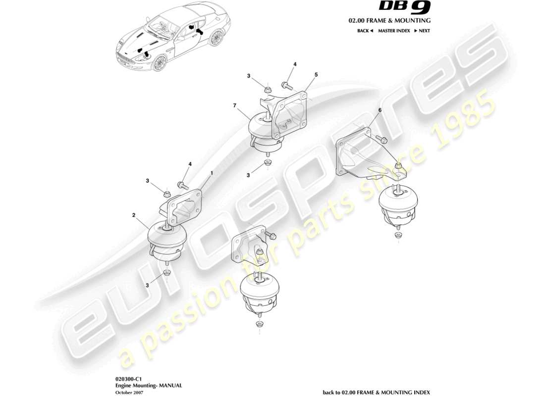 aston martin db9 (2011) motorlager, handbuch teilediagramm